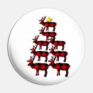 Christmas Custom Apparel, Christmas Tree Santas 8 Reindeer Funny Buffalo Plaid Tree Gift Shirt Pin