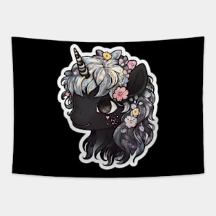 Kawaii Dark unicorn with cute eyes anime style cool hair Tapestry