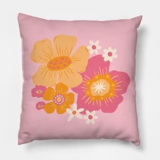 Groovy 60s Floral - Sunset Pink Pillow