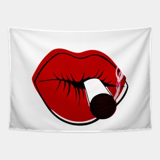 Cigarette Smoking Red Lips Tapestry