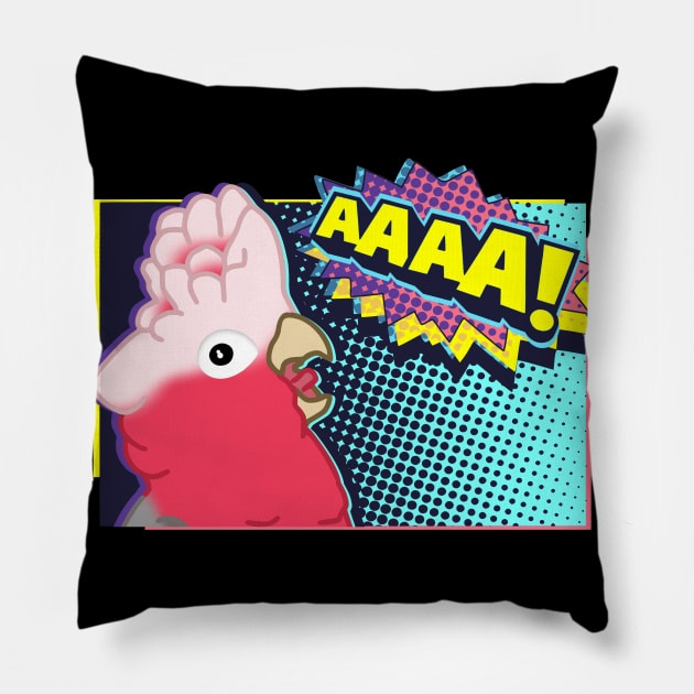 Screaming Galah Cockatoo Comic Pillow by FandomizedRose