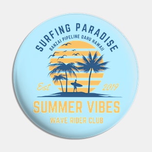 Retro Surfer Summer Vibes Oahu Hawaii Pin