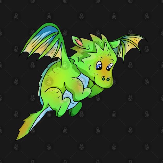 Cute Green Cartoon Flying Baby Dragon by cuisinecat