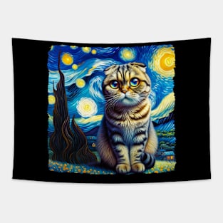 Scottfish Fold Starry Night Inspired - Artistic Cat Tapestry