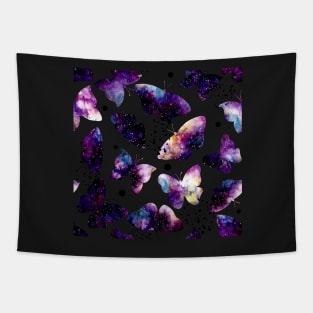 Watercolor Colorful Galaxy, Butterflies and Black Dots Tapestry