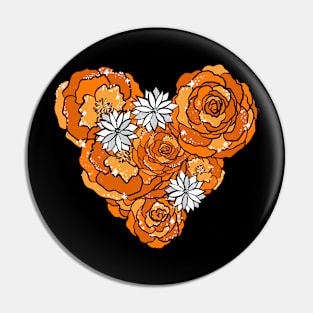 Orange Heart of Roses and Daisies Pin