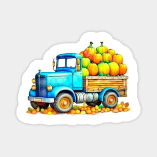 T-shirt with a picture of a full truck decorated with pumpkins for Halloween Magnet