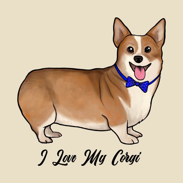 I Love My Corgi Dog With Blue Bow Tie by Ashley D Wilson