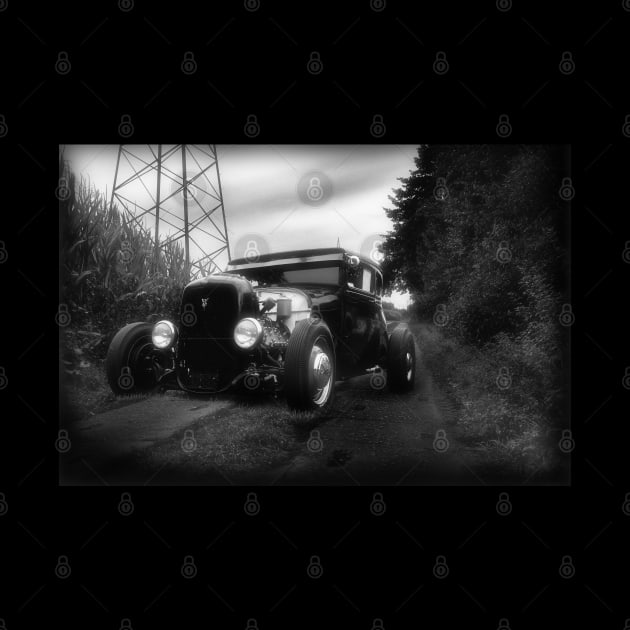 1929 Ford Model A, Hot Rod, black white by hottehue