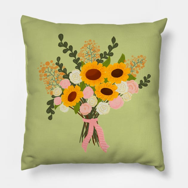 Summer wildflowers bouquet Pillow by Floflo art