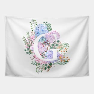 botanical monogram alphabet G hydrangea flowers Tapestry