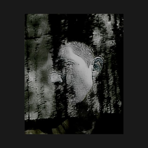 Portrait, digital collage and special processing. Masterpiece. Man looking to car window, reflection. Dim weather, rain. by 234TeeUser234