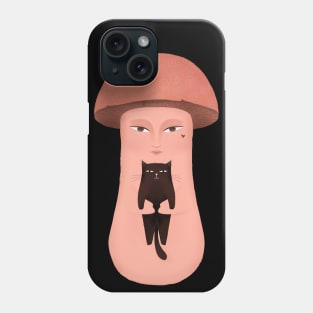 Cute happy mushroom with happy black cat Phone Case