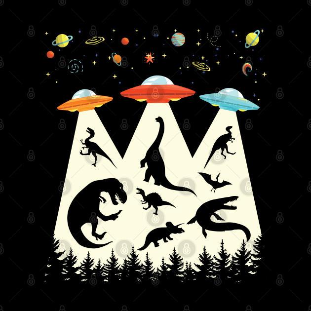 Funny Dinosaur UFO Lover Retro Vintage Alien Abduction by Pennelli Studio