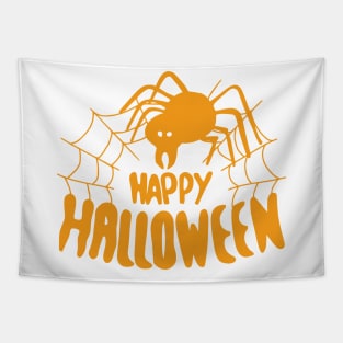 Happy Halloween Spider web orange Tapestry