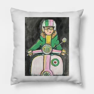 Retro Scooter, Classic Scooter, Scooterist, Scootering, Scooter Rider, Mod Art Pillow