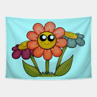 Cute Happy Flowers - A Red, Purple and Blue Flower Tapestry