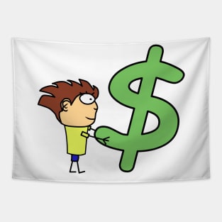 Boy with dollar symbol. Wealth and money. Interesting design, modern, interesting drawing. Hobby and interest. Concept and idea. Tapestry