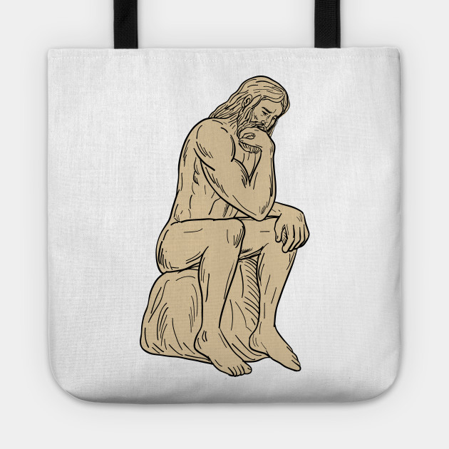 Man With Beard Sitting Thinking Drawing