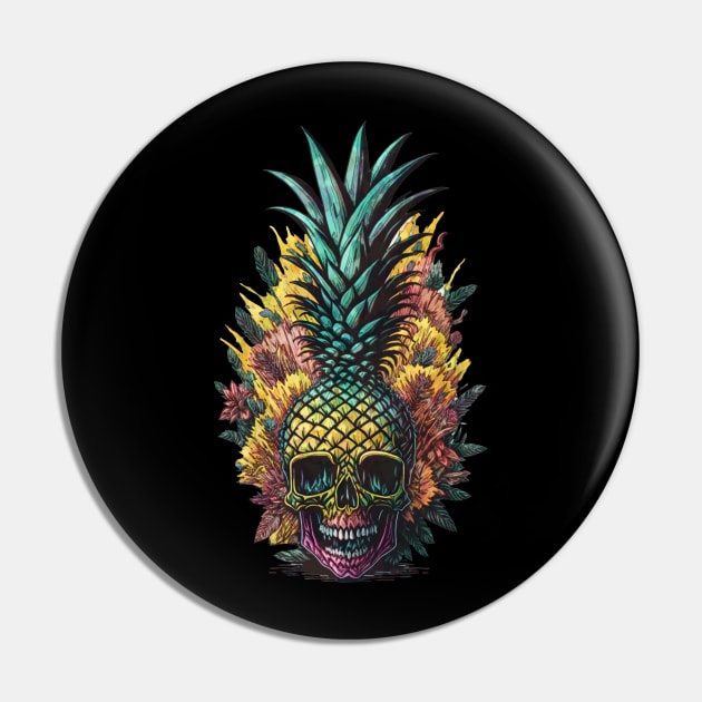 Summer color in skull Pineapple face, fruit summer, retro style Pin by Collagedream