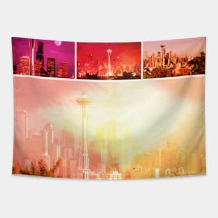 Shades of Red Space Needle Collage Tapestry