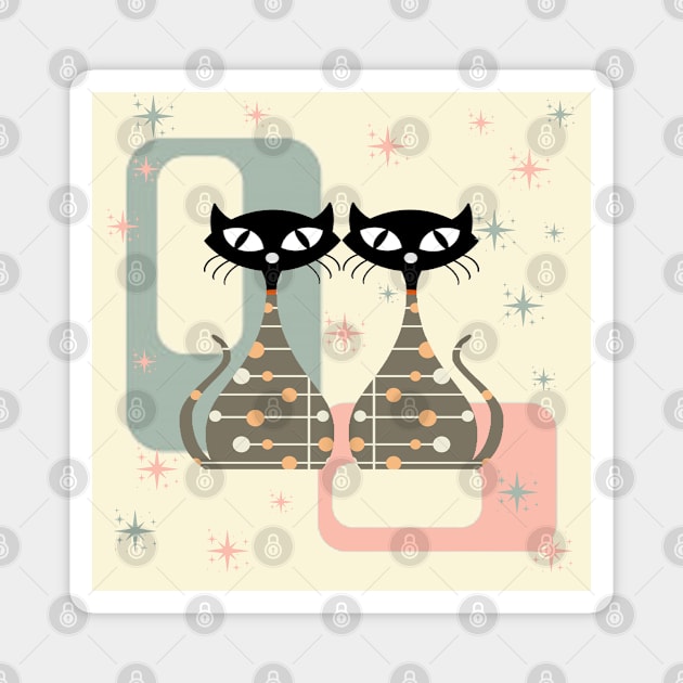 Mid Century Two Cat Mid-Century Modern Magnet by Aekasit weawdee