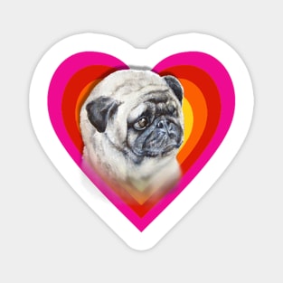 Rainbow super cute pug on a heart Magnet