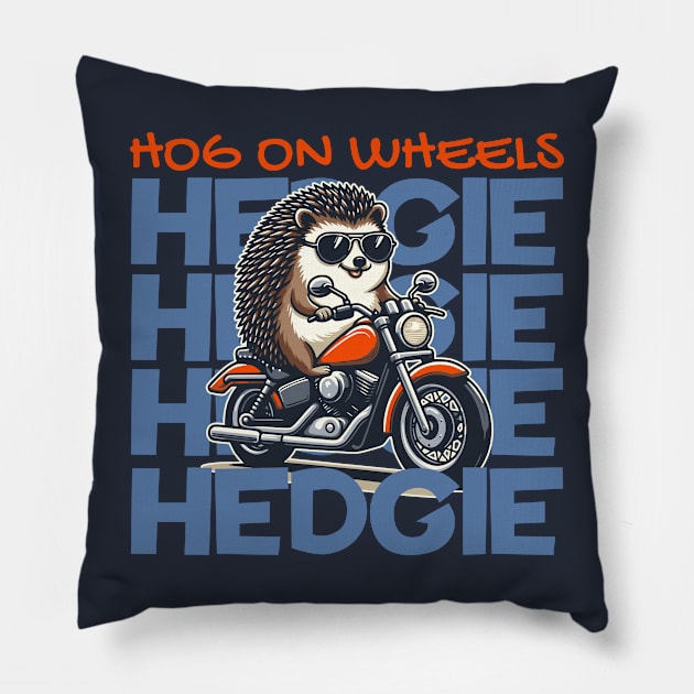 Funny hedgehog Riding a motorcycle Pillow by Create Magnus