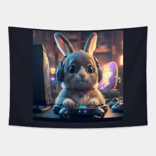 Cute bunny gamer Tapestry