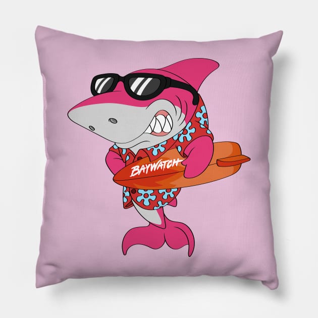 Mitch The Daddy Shark Baywatch Guard - Pink Sharky Version Pillow by Celestial Crafts