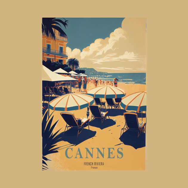 Cannes, France, Vintage Travel Poster by GreenMary Design