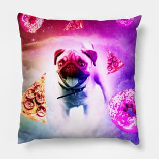 Pugs In The Clouds With Doughnut, Pizza, Rainbow Pillow