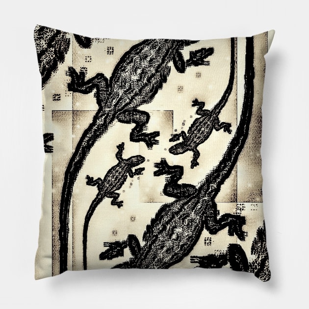 Sepia Lizards Pillow by Borges