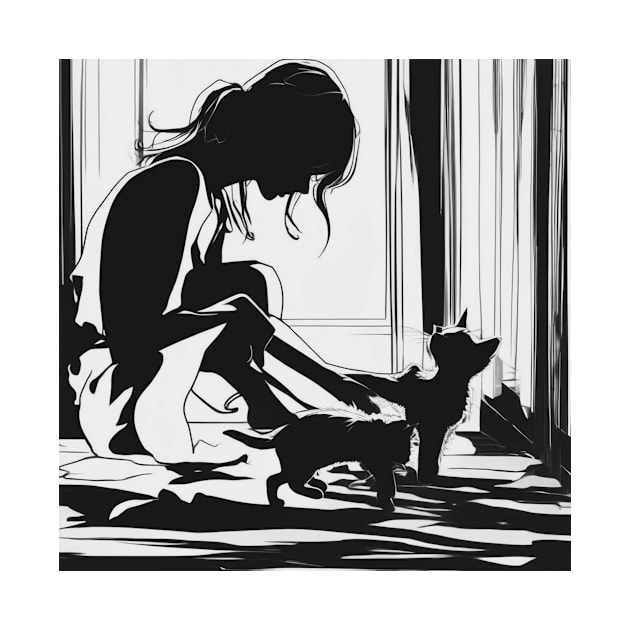 Kittens Shadow Silhouette Anime Style Collection No. 40 by cornelliusy