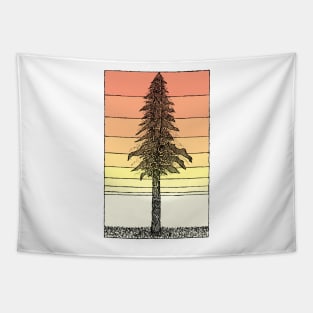 Coastal Redwood Sunset Sketch Tapestry