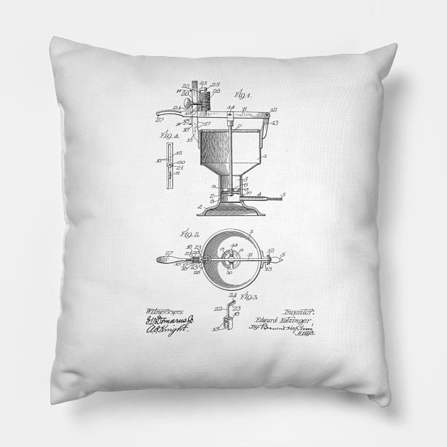 Cake or Dough Filling Device Vintage Patent Hand Drawing Pillow by TheYoungDesigns