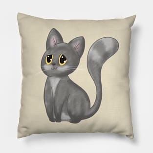 The Happy Adorable Cat Illustration Grey Pillow