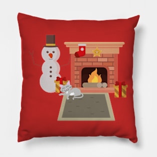 Christmas cozy cats near fireplace Pillow