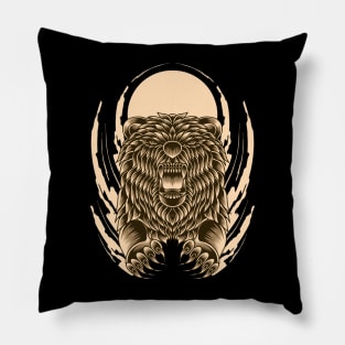 Artwork Illustration Raging Grizzly Bear Pillow