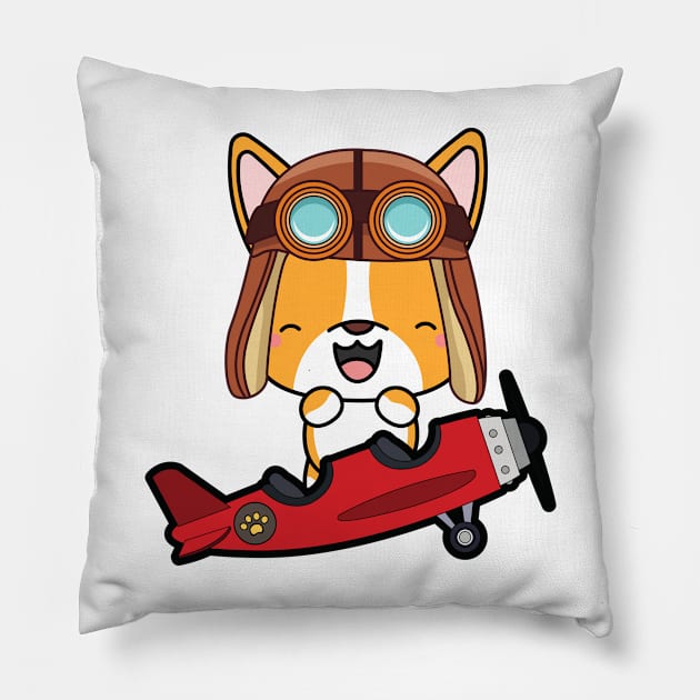 Cute corgi is in a vintage plane Pillow by Pet Station