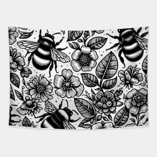 Black and White Floral Tapestry