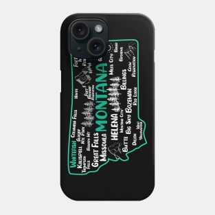 Cute map of Whitefish Montana, Helena, Missoula, Great Falls, Bozemian, Billings, Kalispell, Big Sky Phone Case