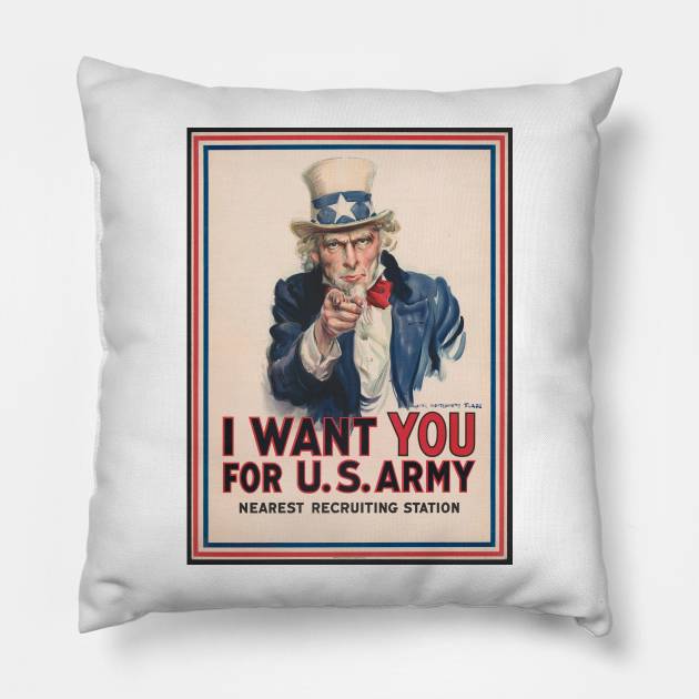 Vintage poster - Uncle Sam - US Army Pillow by Montanescu