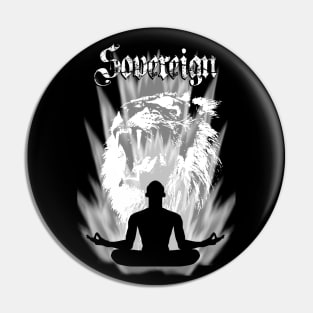 Meditating Sovereign Warrior with Powerful Lion Spirit Pin