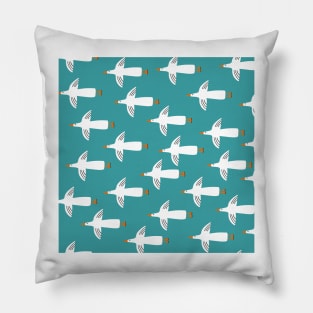 Flying white seagulls on blue background Pillow