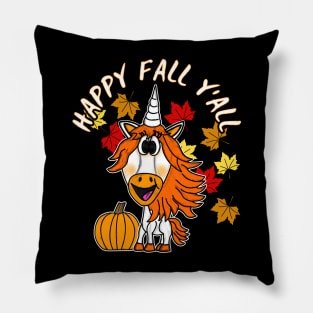 Happy Fall Y'All Unicorn Leaves Pumpkin Autumn Pillow