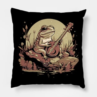 Frog playing the banjo on a rock Pillow