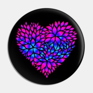 Purple Blue Flower Pattern Heart Pin