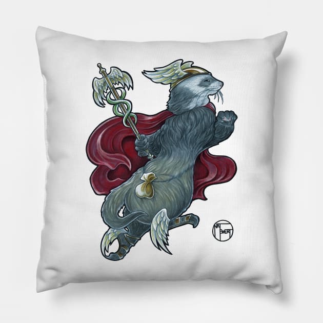 Hermes Ferret - Black Outline - No Background Pillow by Nat Ewert Art