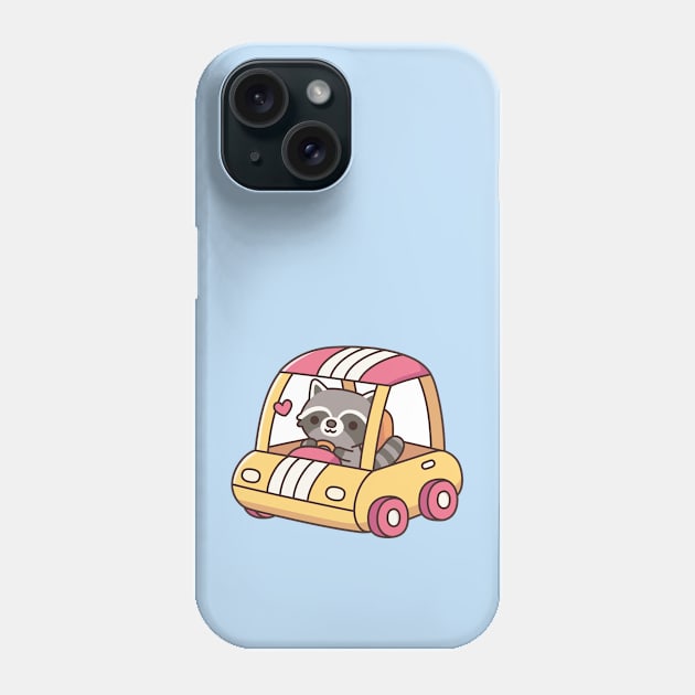 Cute Raccoon Driving A Car Phone Case by rustydoodle